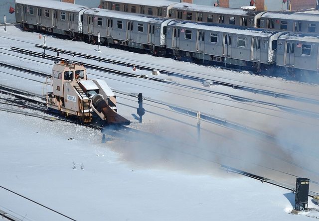 A Hurricane Jet Snow Blower clears a track in the Coney Island Yard.